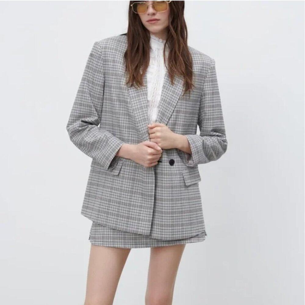 Zara Plaid Double Breasted Blazer Jacket